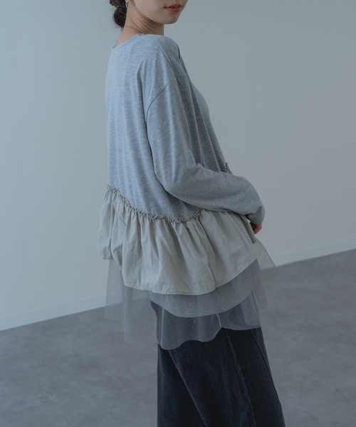 refinedworks（リファインドワークス）の「【refinedworks】チュール × 布帛重ね デザイン プルオーバー ！（Tシャツ/カットソー・レディース・ホワイト/グレー/チャコールグレー・FREE）」の12枚目の写真
