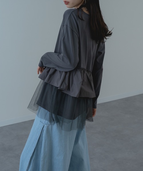 refinedworks（リファインドワークス）の「【refinedworks】チュール × 布帛重ね デザイン プルオーバー ！（Tシャツ/カットソー・レディース・ホワイト/グレー/チャコールグレー・FREE）」の18枚目の写真