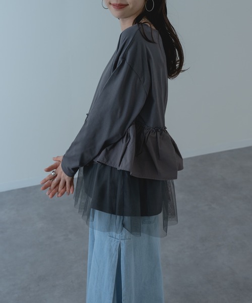 refinedworks（リファインドワークス）の「【refinedworks】チュール × 布帛重ね デザイン プルオーバー ！（Tシャツ/カットソー・レディース・ホワイト/グレー/チャコールグレー・FREE）」の19枚目の写真