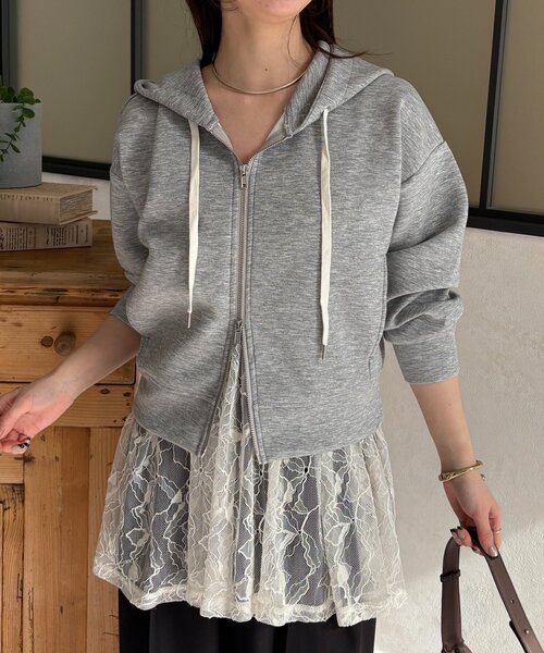 Thevon(ゼボン)の「Wジップボンディングパーカー(パーカー・レディース・グレー/ブラック/アイボリー・FREE)」の3枚目の写真