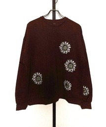 ATELANE/ダンボールポンチ ランダムフラワー刺繍 L/S TEE