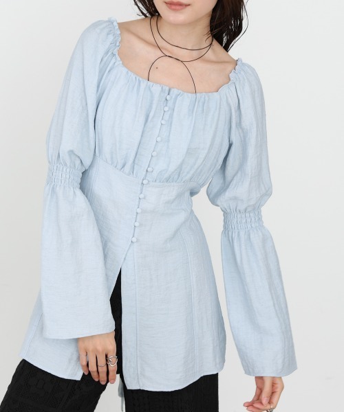 Bab（バブ）の「チェック前開きビスチェ風チュニック（Tシャツ/カットソー・レディース・アイボリー/ブルー/A・M）」の3枚目の写真