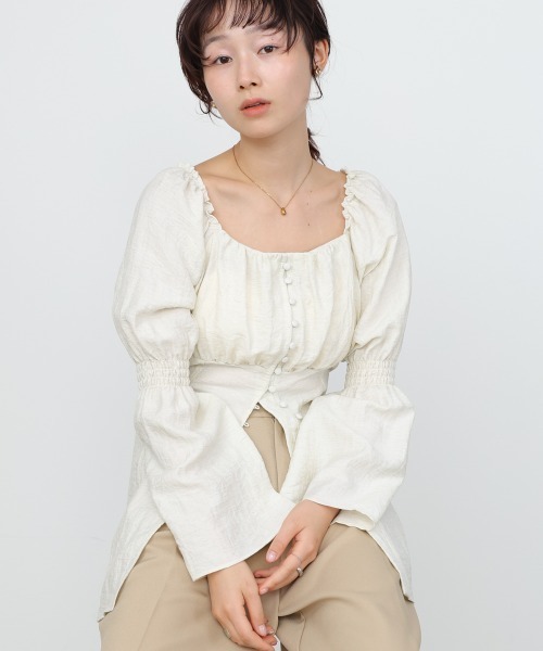 Bab（バブ）の「チェック前開きビスチェ風チュニック（Tシャツ/カットソー・レディース・アイボリー/ブルー/A・M）」の2枚目の写真