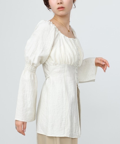 Bab（バブ）の「チェック前開きビスチェ風チュニック（Tシャツ/カットソー・レディース・アイボリー/ブルー/A・M）」の5枚目の写真