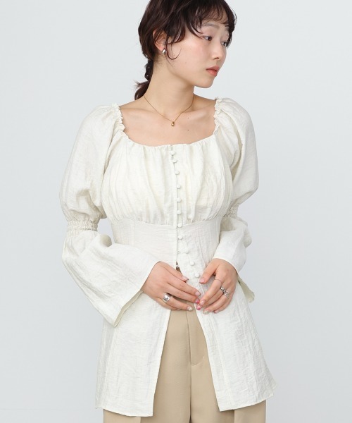 Bab（バブ）の「チェック前開きビスチェ風チュニック（Tシャツ/カットソー・レディース・アイボリー/ブルー/A・M）」の8枚目の写真