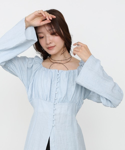 Bab（バブ）の「チェック前開きビスチェ風チュニック（Tシャツ/カットソー・レディース・アイボリー/ブルー/A・M）」の17枚目の写真