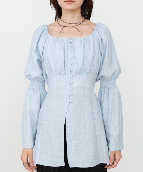 Bab（バブ）の「チェック前開きビスチェ風チュニック（Tシャツ/カットソー・レディース・アイボリー/ブルー/A・M）」の19枚目の写真