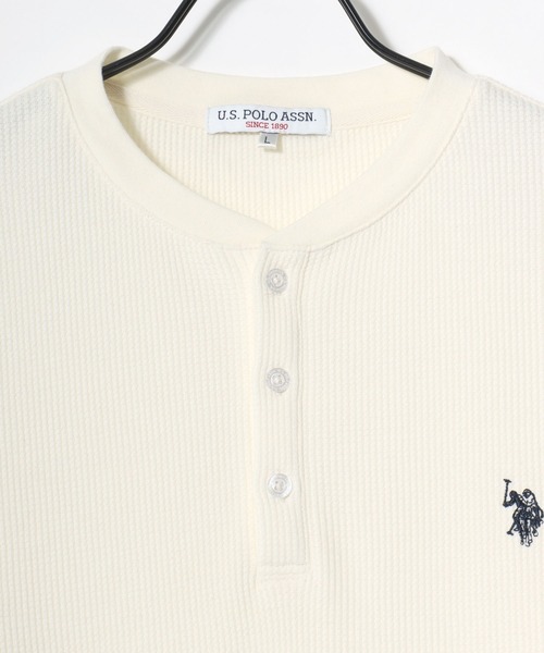 U.S. POLO ASSN.（ユーエスポロアッスン）の「U.S. POLO ASSN./ユーエスポロアッスン 別注 ワッフル/サーマル 無地 ロゴ ワンポイント刺繍 ヘンリーネック 半袖Tシャツ/レディース メンズ（Tシャツ/カットソー・メンズ・ブラック/スミクロ/ネイビー/ホワイト・M/L/LL）」の14枚目の写真