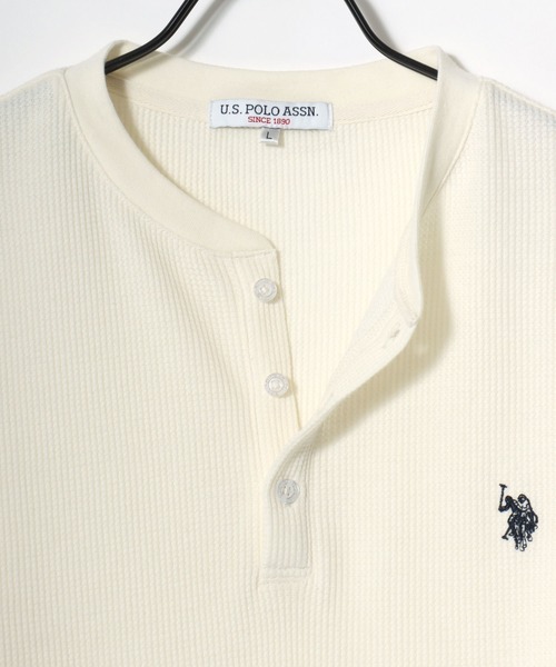 U.S. POLO ASSN.（ユーエスポロアッスン）の「U.S. POLO ASSN./ユーエスポロアッスン 別注 ワッフル/サーマル 無地 ロゴ ワンポイント刺繍 ヘンリーネック 半袖Tシャツ/レディース メンズ（Tシャツ/カットソー・メンズ・ブラック/スミクロ/ネイビー/ホワイト・M/L/LL）」の15枚目の写真