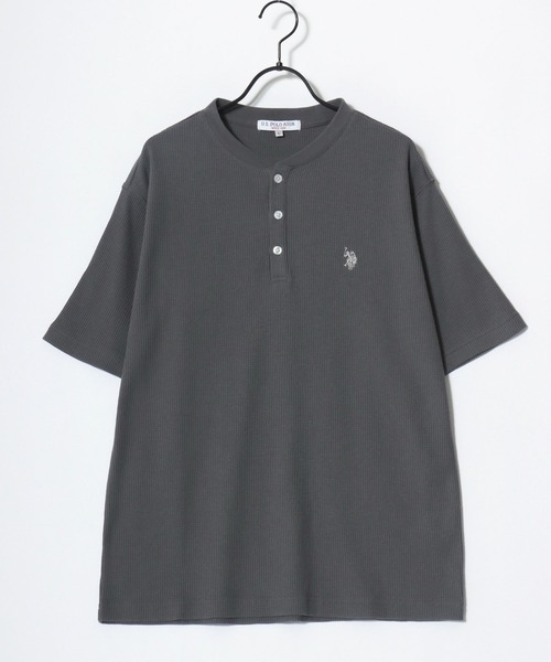 U.S. POLO ASSN.（ユーエスポロアッスン）の「U.S. POLO ASSN./ユーエスポロアッスン 別注 ワッフル/サーマル 無地 ロゴ ワンポイント刺繍 ヘンリーネック 半袖Tシャツ/レディース メンズ（Tシャツ/カットソー・メンズ・ブラック/スミクロ/ネイビー/ホワイト・M/L/LL）」の11枚目の写真