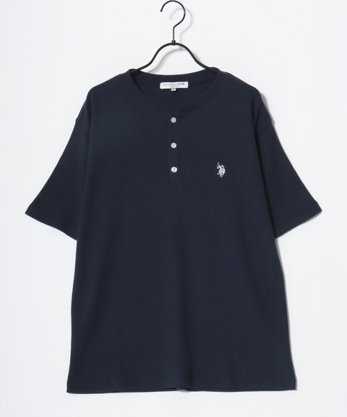 U.S. POLO ASSN.（ユーエスポロアッスン）の「U.S. POLO ASSN./ユーエスポロアッスン 別注 ワッフル/サーマル 無地 ロゴ ワンポイント刺繍 ヘンリーネック 半袖Tシャツ/レディース メンズ（Tシャツ/カットソー・メンズ・ブラック/スミクロ/ネイビー/ホワイト・M/L/LL）」の12枚目の写真