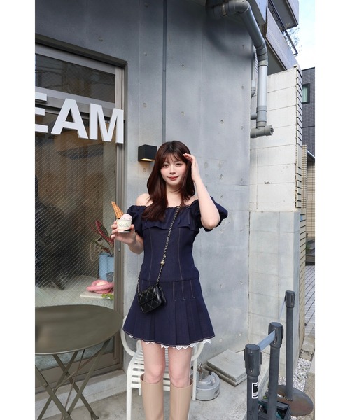 MISTREASS(ミストレアス)の「Denim-like mini dress(テーラードジャケット・レディース・ライトベージュ/ネイビー・FREE)」の9枚目の写真