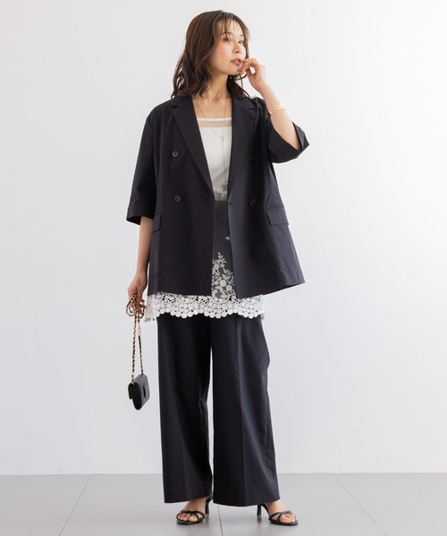 BARNYARDSTORM（バンヤードストーム）の「BARNYARDSTORM / リネンストレッチハーフスリーブジャケット＜セットアップ対応＞（テーラードジャケット・レディース・ブラック/ベージュ・S/M）」の12枚目の写真