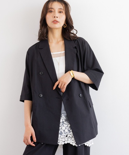 BARNYARDSTORM（バンヤードストーム）の「BARNYARDSTORM / リネンストレッチハーフスリーブジャケット＜セットアップ対応＞（テーラードジャケット・レディース・ブラック/ベージュ・S/M）」の3枚目の写真