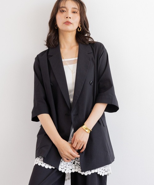 BARNYARDSTORM（バンヤードストーム）の「BARNYARDSTORM / リネンストレッチハーフスリーブジャケット＜セットアップ対応＞（テーラードジャケット・レディース・ブラック/ベージュ・S/M）」の4枚目の写真