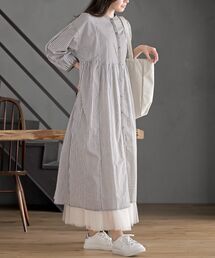 rps | ストライプパターン切替７分袖シャツワンピース(シャツワンピース)