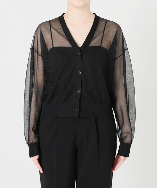 VERMEIL par iena(ヴェルメイユパーイエナ)の「シアーVネックカーディガン(カーディガン/ボレロ・レディース・ブラック/チャコールグレー/ライトグリーン・FREE)」の17枚目の写真