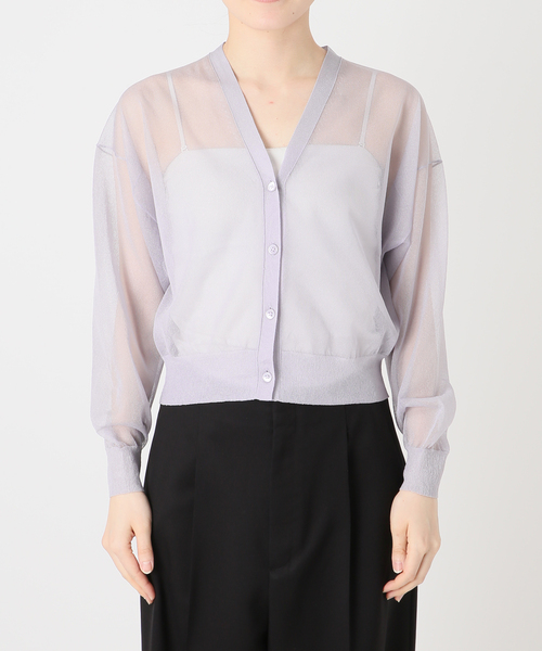 VERMEIL par iena(ヴェルメイユパーイエナ)の「シアーVネックカーディガン(カーディガン/ボレロ・レディース・ブラック/チャコールグレー/ライトグリーン・FREE)」の9枚目の写真