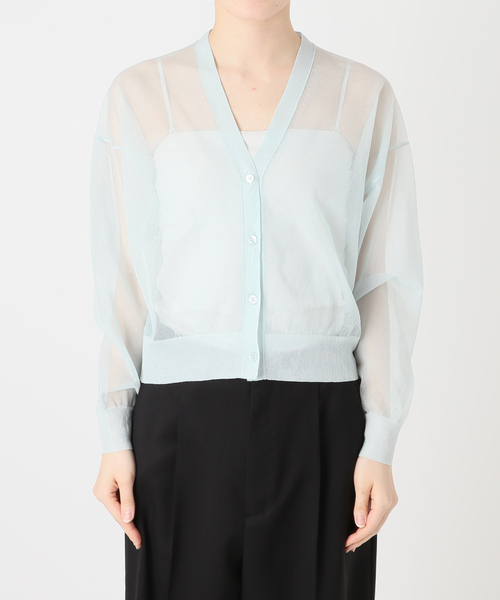 VERMEIL par iena(ヴェルメイユパーイエナ)の「シアーVネックカーディガン(カーディガン/ボレロ・レディース・ブラック/チャコールグレー/ライトグリーン・FREE)」の6枚目の写真