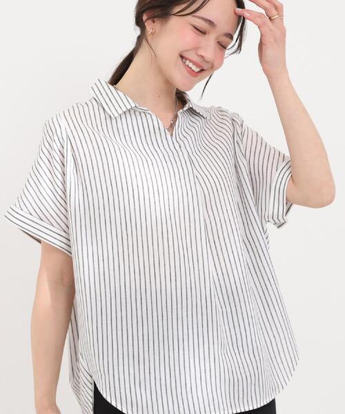 SHOO・LA・RUE（シューラルー）の「【ひんやり/UV】インせず着られる フレンチリネンスキッパーシャツ（シャツ/ブラウス・レディース・ネイビー/ピンク系/グリーン系/ホワイト系3/ブルー系7・00）」の2枚目の写真