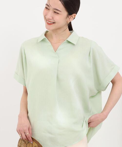 SHOO・LA・RUE（シューラルー）の「【ひんやり/UV】インせず着られる フレンチリネンスキッパーシャツ（シャツ/ブラウス・レディース・ネイビー/ピンク系/グリーン系/ホワイト系3/ブルー系7・00）」の3枚目の写真