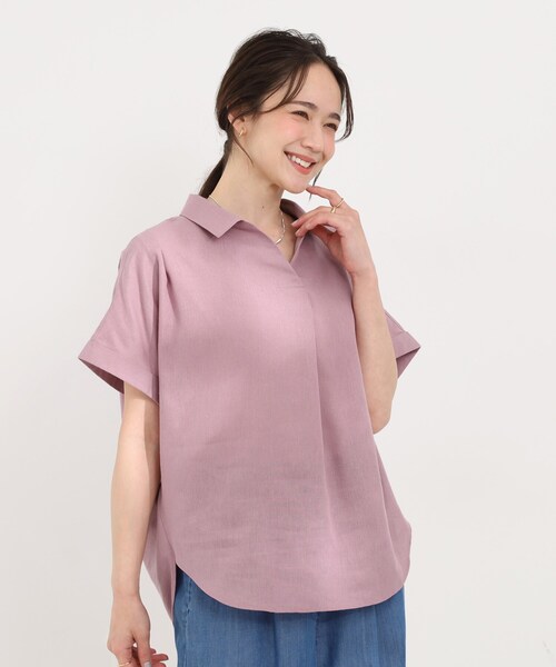 SHOO・LA・RUE（シューラルー）の「【ひんやり/UV】インせず着られる フレンチリネンスキッパーシャツ（シャツ/ブラウス・レディース・ネイビー/ピンク系/グリーン系/ホワイト系3/ブルー系7・00）」の7枚目の写真