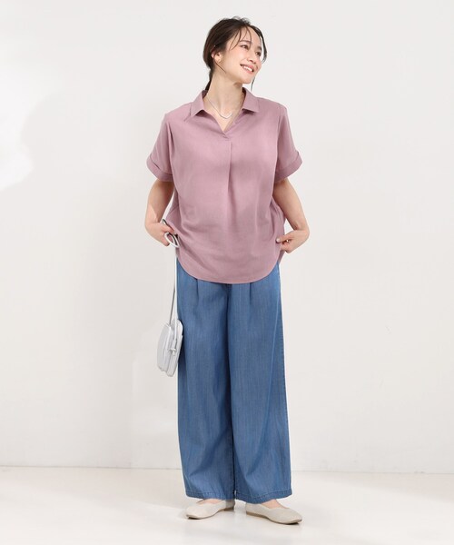 SHOO・LA・RUE（シューラルー）の「【ひんやり/UV】インせず着られる フレンチリネンスキッパーシャツ（シャツ/ブラウス・レディース・ネイビー/ピンク系/グリーン系/ホワイト系3/ブルー系7・00）」の9枚目の写真
