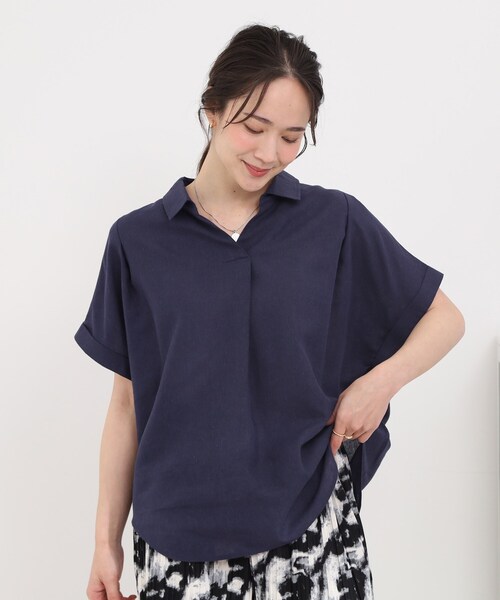 SHOO・LA・RUE（シューラルー）の「【ひんやり/UV】インせず着られる フレンチリネンスキッパーシャツ（シャツ/ブラウス・レディース・ネイビー/ピンク系/グリーン系/ホワイト系3/ブルー系7・00）」の11枚目の写真