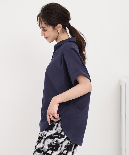 SHOO・LA・RUE（シューラルー）の「【ひんやり/UV】インせず着られる フレンチリネンスキッパーシャツ（シャツ/ブラウス・レディース・ネイビー/ピンク系/グリーン系/ホワイト系3/ブルー系7・00）」の12枚目の写真