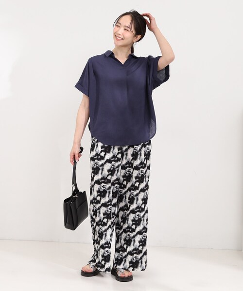 SHOO・LA・RUE（シューラルー）の「【ひんやり/UV】インせず着られる フレンチリネンスキッパーシャツ（シャツ/ブラウス・レディース・ネイビー/ピンク系/グリーン系/ホワイト系3/ブルー系7・00）」の13枚目の写真