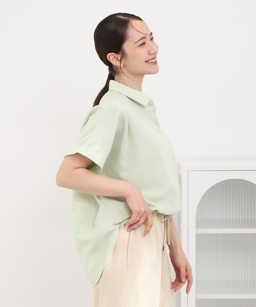 SHOO・LA・RUE（シューラルー）の「【ひんやり/UV】インせず着られる フレンチリネンスキッパーシャツ（シャツ/ブラウス・レディース・ネイビー/ピンク系/グリーン系/ホワイト系3/ブルー系7・00）」の16枚目の写真