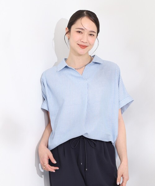 SHOO・LA・RUE（シューラルー）の「【ひんやり/UV】インせず着られる フレンチリネンスキッパーシャツ（シャツ/ブラウス・レディース・ネイビー/ピンク系/グリーン系/ホワイト系3/ブルー系7・00）」の19枚目の写真