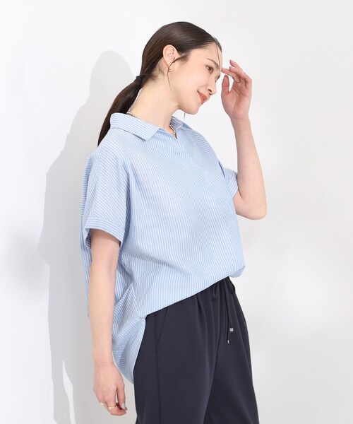 SHOO・LA・RUE（シューラルー）の「【ひんやり/UV】インせず着られる フレンチリネンスキッパーシャツ（シャツ/ブラウス・レディース・ネイビー/ピンク系/グリーン系/ホワイト系3/ブルー系7・00）」の20枚目の写真