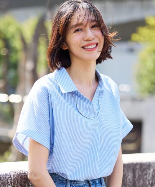 SHOO・LA・RUE(シューラルー)の「【ひんやり/UV】インせず着られる フレンチリネンスキッパーシャツ(シャツ/ブラウス・レディース・ネイビー/ピンク系/グリーン系/ホワイト系3/ブルー系7・00)」の12枚目の写真