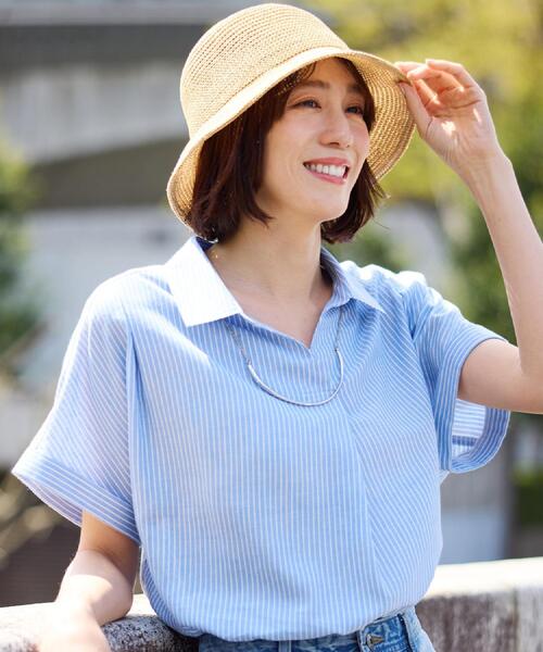 SHOO・LA・RUE(シューラルー)の「【ひんやり/UV】インせず着られる フレンチリネンスキッパーシャツ(シャツ/ブラウス・レディース・ネイビー/ピンク系/グリーン系/ホワイト系3/ブルー系7・00)」の11枚目の写真