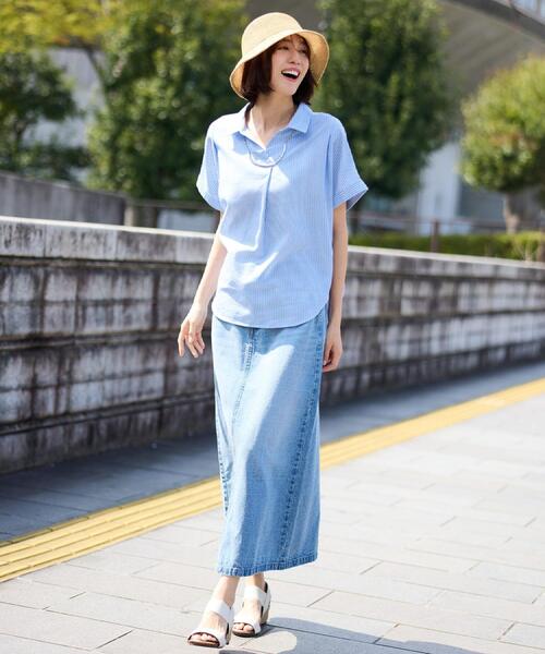 SHOO・LA・RUE(シューラルー)の「【ひんやり/UV】インせず着られる フレンチリネンスキッパーシャツ(シャツ/ブラウス・レディース・ネイビー/ピンク系/グリーン系/ホワイト系3/ブルー系7・00)」の9枚目の写真