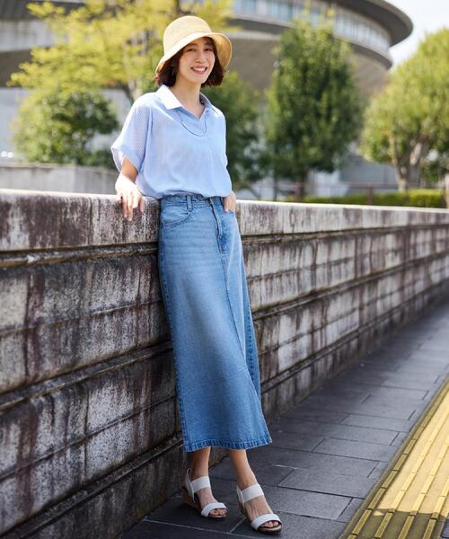 SHOO・LA・RUE(シューラルー)の「【ひんやり/UV】インせず着られる フレンチリネンスキッパーシャツ(シャツ/ブラウス・レディース・ネイビー/ピンク系/グリーン系/ホワイト系3/ブルー系7・00)」の8枚目の写真