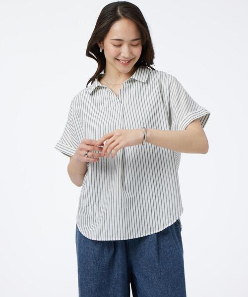 SHOO・LA・RUE(シューラルー)の「【ひんやり/UV】インせず着られる フレンチリネンスキッパーシャツ(シャツ/ブラウス・レディース・ネイビー/ピンク系/グリーン系/ホワイト系3/ブルー系7・00)」の7枚目の写真