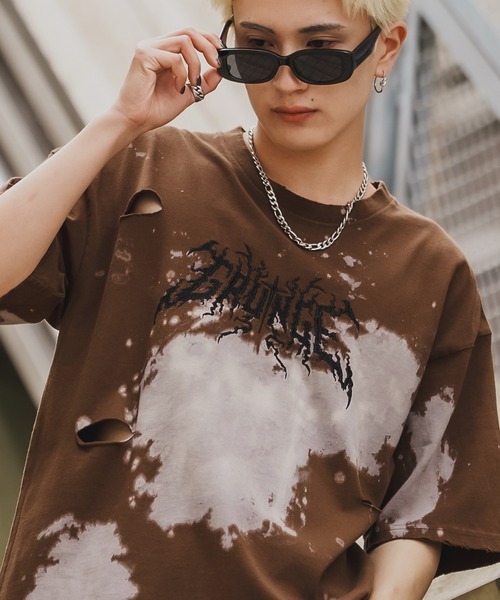 En serio TOKYO(エンソリオトーキョー)の「【SIDEWAYSTANCE】サンダーロゴ半袖グランジTシャツ 70477(Tシャツ/カットソー・メンズ・ブラウン/ブラック・SMALL/MEDIUM/LARGE/X-LARGE)」の1枚目の写真