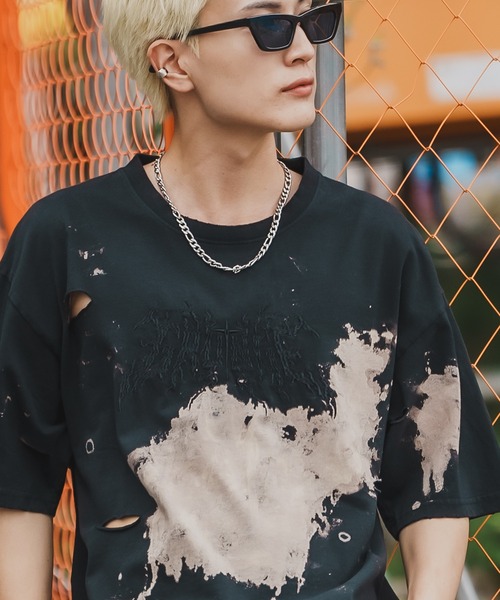 En serio TOKYO(エンソリオトーキョー)の「【SIDEWAYSTANCE】サンダーロゴ半袖グランジTシャツ 70477(Tシャツ/カットソー・メンズ・ブラウン/ブラック・SMALL/MEDIUM/LARGE/X-LARGE)」の2枚目の写真