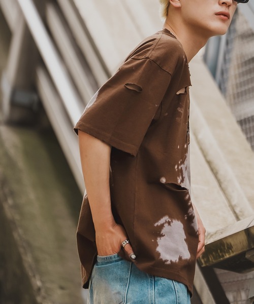 En serio TOKYO(エンソリオトーキョー)の「【SIDEWAYSTANCE】サンダーロゴ半袖グランジTシャツ 70477(Tシャツ/カットソー・メンズ・ブラウン/ブラック・SMALL/MEDIUM/LARGE/X-LARGE)」の5枚目の写真