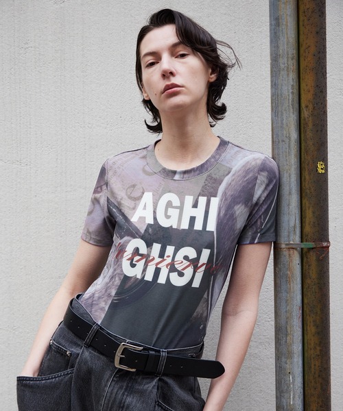 MAISON SPECIAL(メゾンスペシャル)の「Mesh Print Compact T-Shirt/メッシュプリントコンパクトTシャツ(Tシャツ/カットソー・レディース・ブルー/オレンジ/ブラック・FREE)」の2枚目の写真