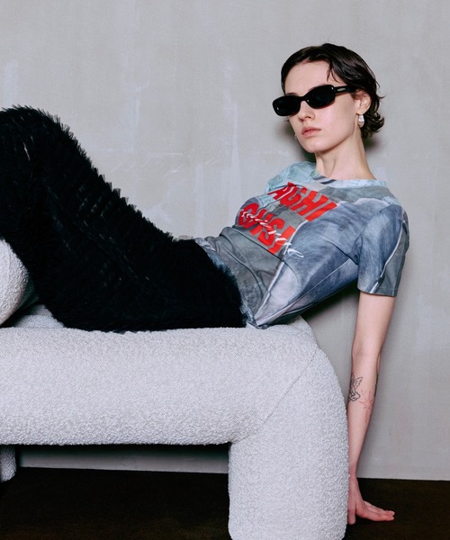 MAISON SPECIAL(メゾンスペシャル)の「Mesh Print Compact T-Shirt/メッシュプリントコンパクトTシャツ(Tシャツ/カットソー・レディース・ブルー/オレンジ/ブラック・FREE)」の7枚目の写真