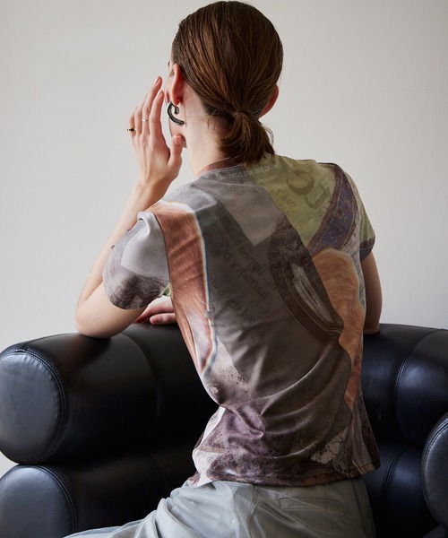 MAISON SPECIAL(メゾンスペシャル)の「Mesh Print Compact T-Shirt/メッシュプリントコンパクトTシャツ(Tシャツ/カットソー・レディース・ブルー/オレンジ/ブラック・FREE)」の9枚目の写真