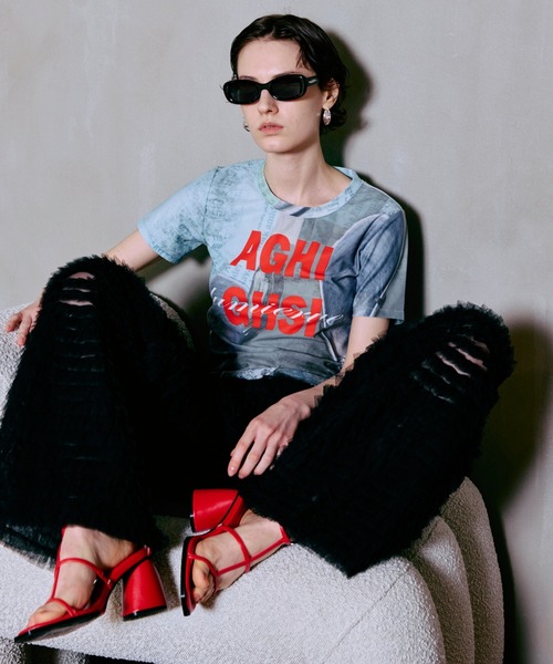 MAISON SPECIAL(メゾンスペシャル)の「Mesh Print Compact T-Shirt/メッシュプリントコンパクトTシャツ(Tシャツ/カットソー・レディース・ブルー/オレンジ/ブラック・FREE)」の6枚目の写真