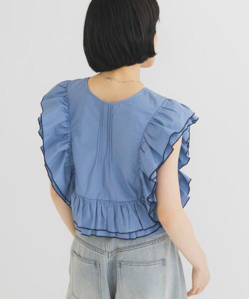 KBF(ケイビーエフ)の「2WAYバイカラーフリルブラウス(シャツ/ブラウス・レディース・ベージュ/ブラック/ブルー・ONE)」の5枚目の写真