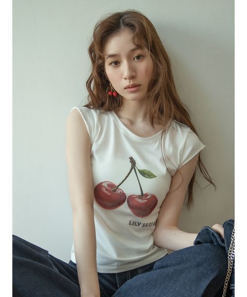L.B CANDY STOCK]フルーツビジューTシャツ（Tシャツ/カットソー 