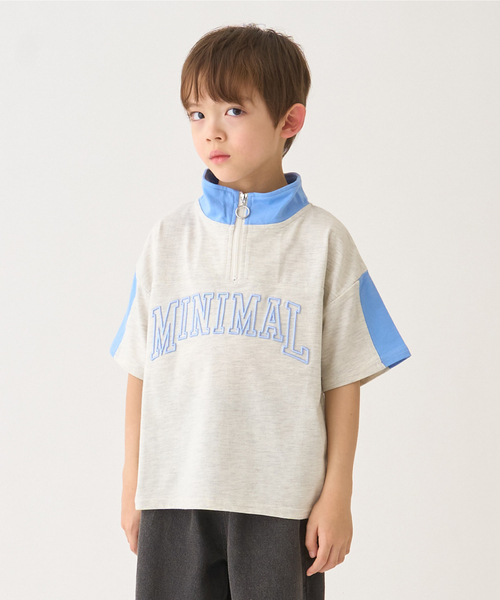 minimal（ミニマル）の「ハーフジップルーズ半袖Tシャツ（Tシャツ/カットソー・キッズ・ホワイト系その他/ライトグリーン/チャコール・140cm/130cm/120cm/110cm/100cm）」の2枚目の写真