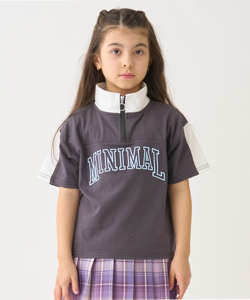 minimal（ミニマル）の「ハーフジップルーズ半袖Tシャツ（Tシャツ/カットソー・キッズ・ホワイト系その他/ライトグリーン/チャコール・140cm/130cm/120cm/110cm/100cm）」の3枚目の写真
