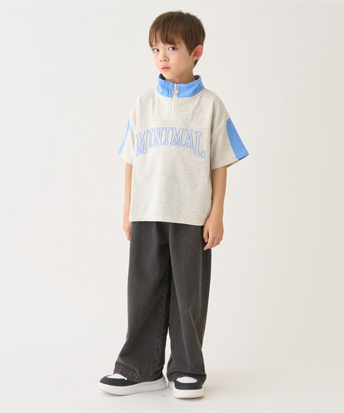 minimal（ミニマル）の「ハーフジップルーズ半袖Tシャツ（Tシャツ/カットソー・キッズ・ホワイト系その他/ライトグリーン/チャコール・140cm/130cm/120cm/110cm/100cm）」の5枚目の写真